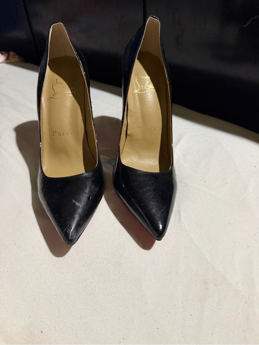 Christian Louboutin Black Patent Pointed-Toe Stiletto Pumps